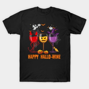 Happy HalloWine Funny Halloween Glass Wine Drinking Lover T-Shirt